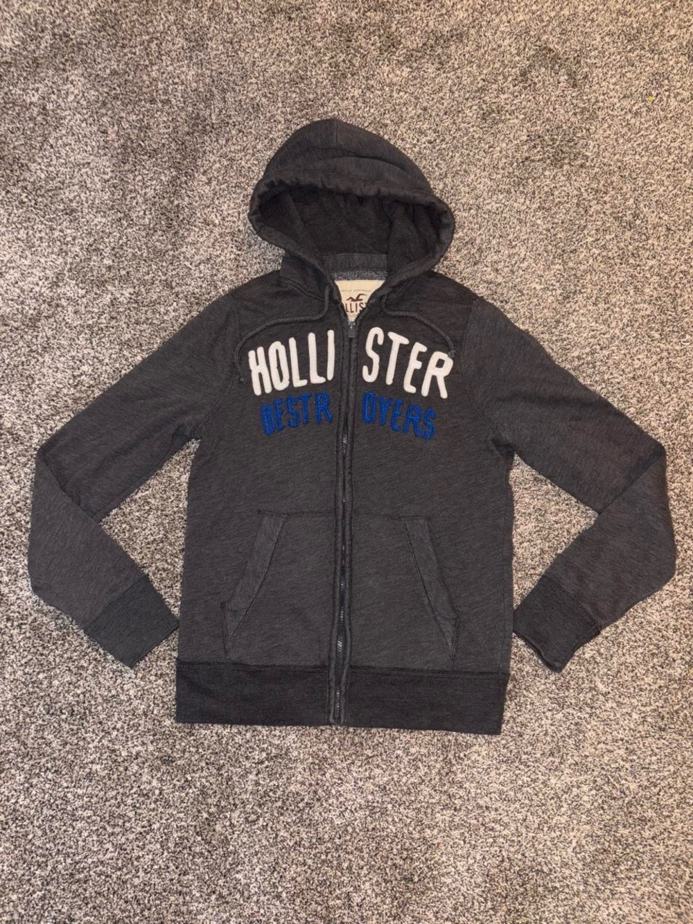 Vintage Y2K Hollister Full Zip Hoodie with Grunge Design